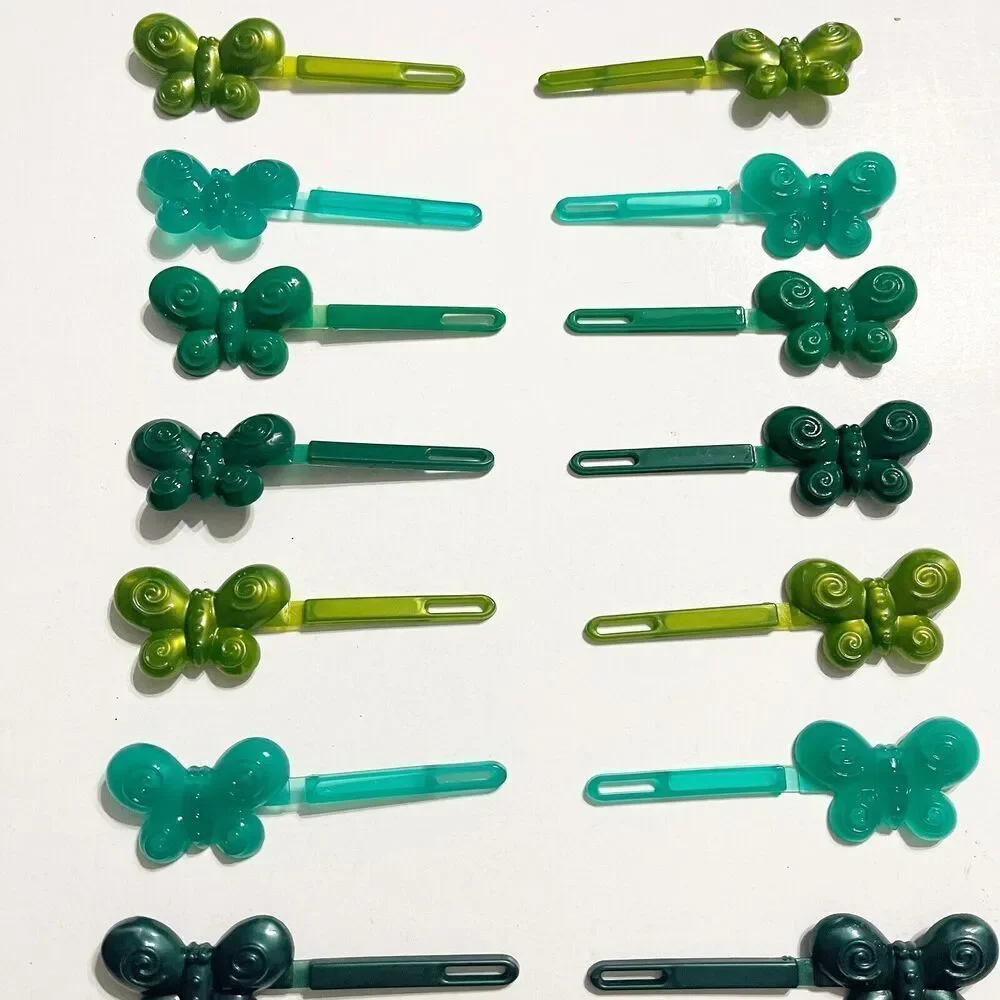 Vintage Green Plastic Butterfly Barrettes 9 Pairs - 18 Total‎ Matching Shades